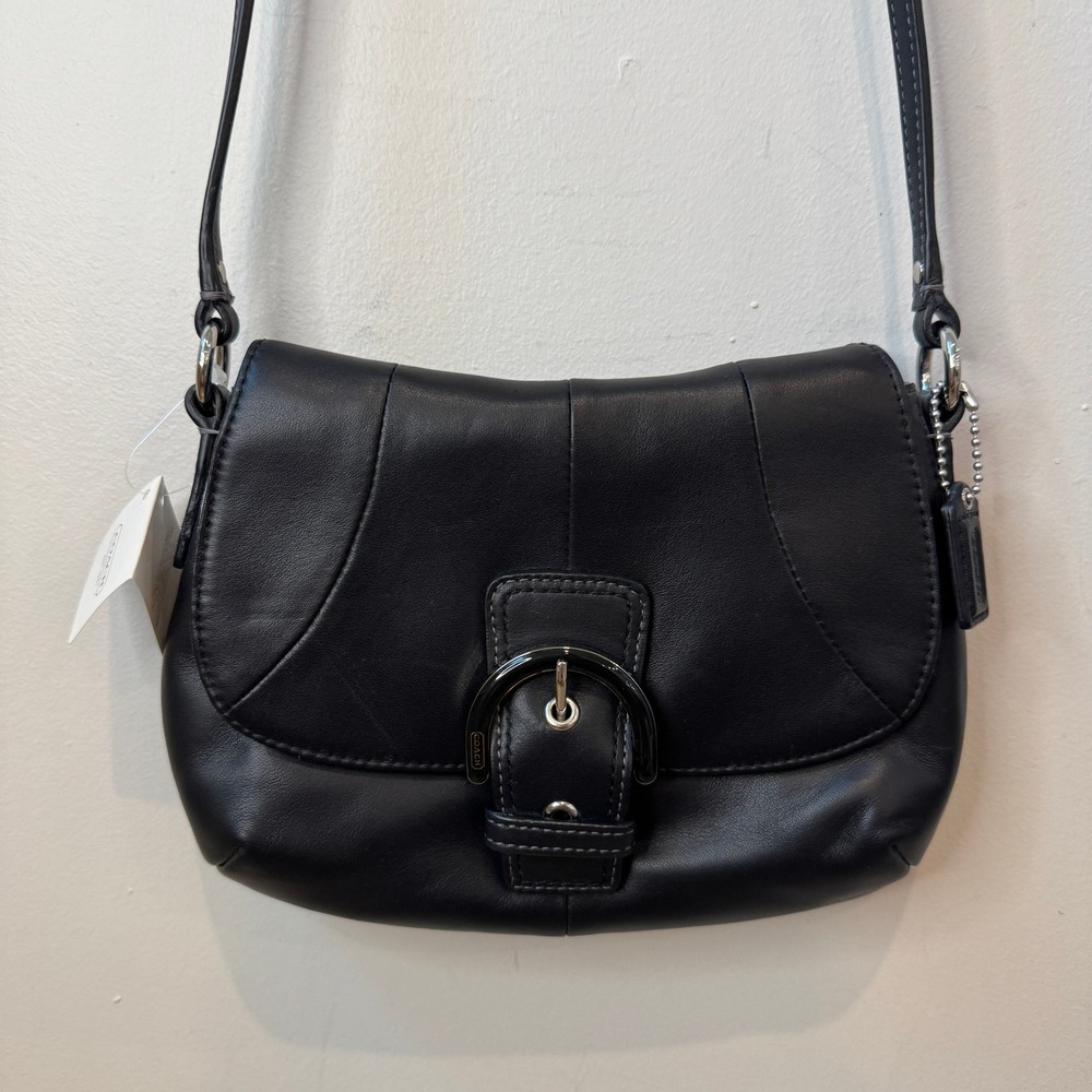 Y2K Coach Soho Black Leather Small Flap Crossbody Bag Silver Buckle 9564 NWT